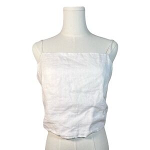 H&M White 100% Linen Cropped Tie Back Tank Top Size M Coastal Beach Boho Island
